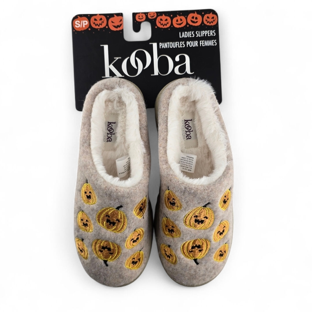 NWT Kooba Women's Slip On Pumpkin Oatmeal Felt Slippers Faux Fur Lining Size 5-6
